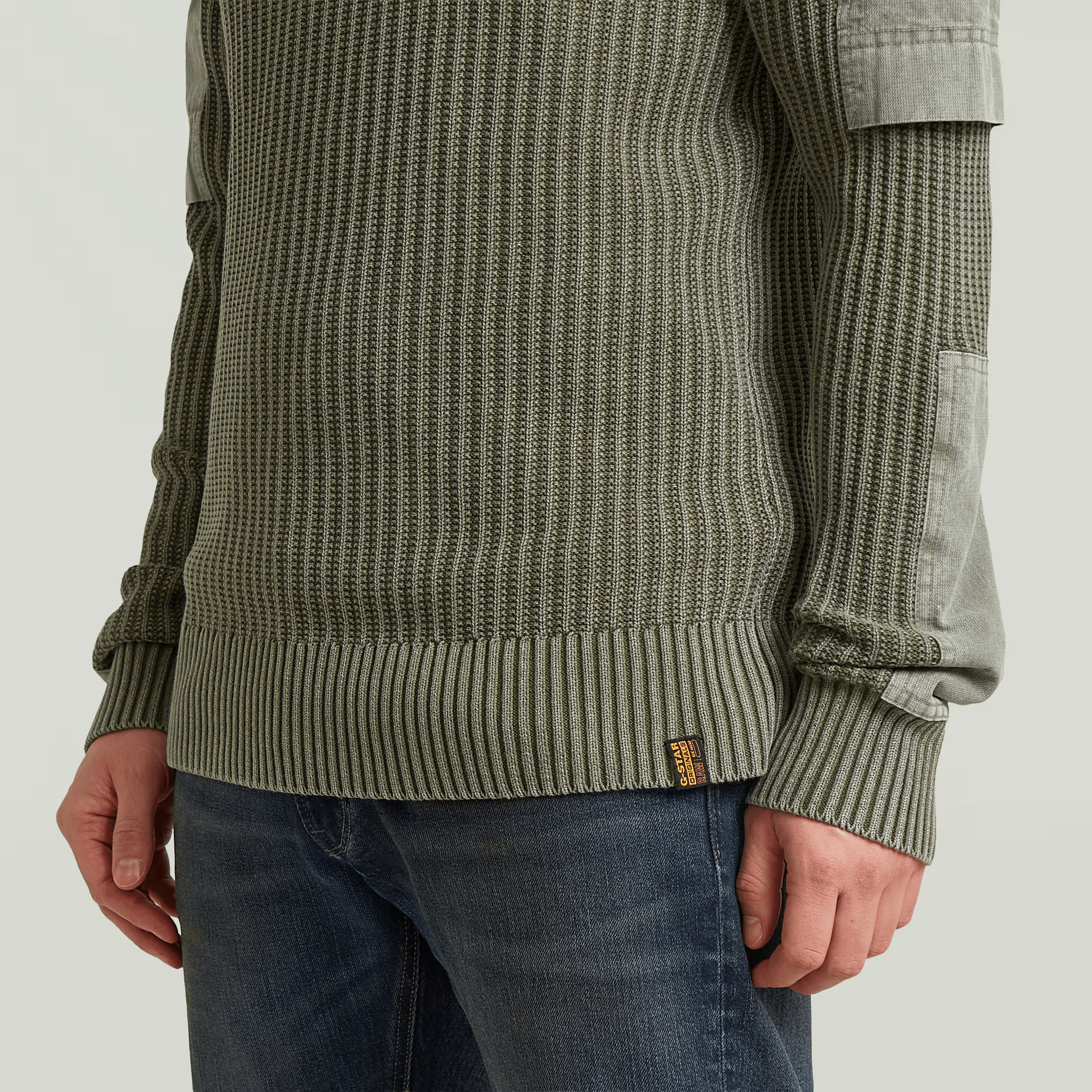 Woven Mix Washed Knit Pullover in Shadow Olive - Milu James St