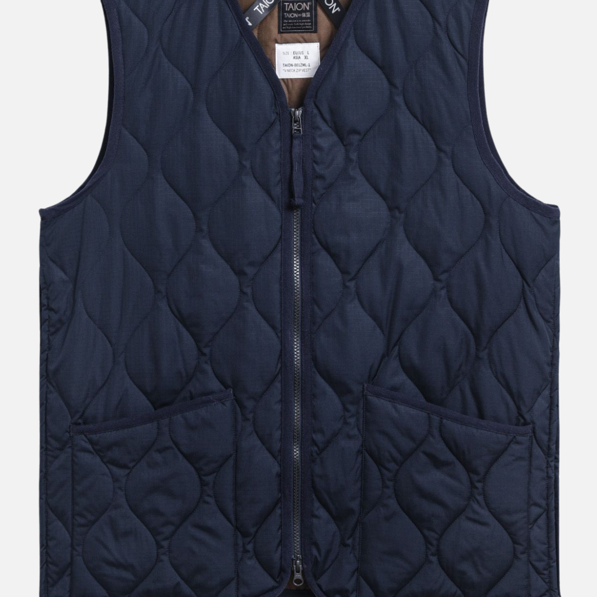 Unisex Military Zip V-Neck Down Vest in Dark Navy