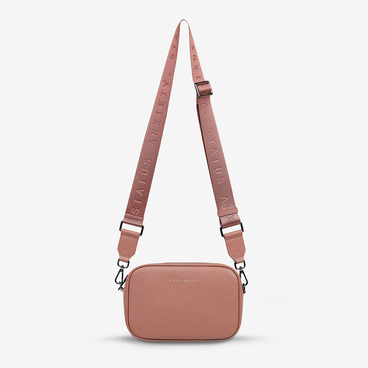 Plunder Leather Bag with Webbed Strap in Dusty Rose