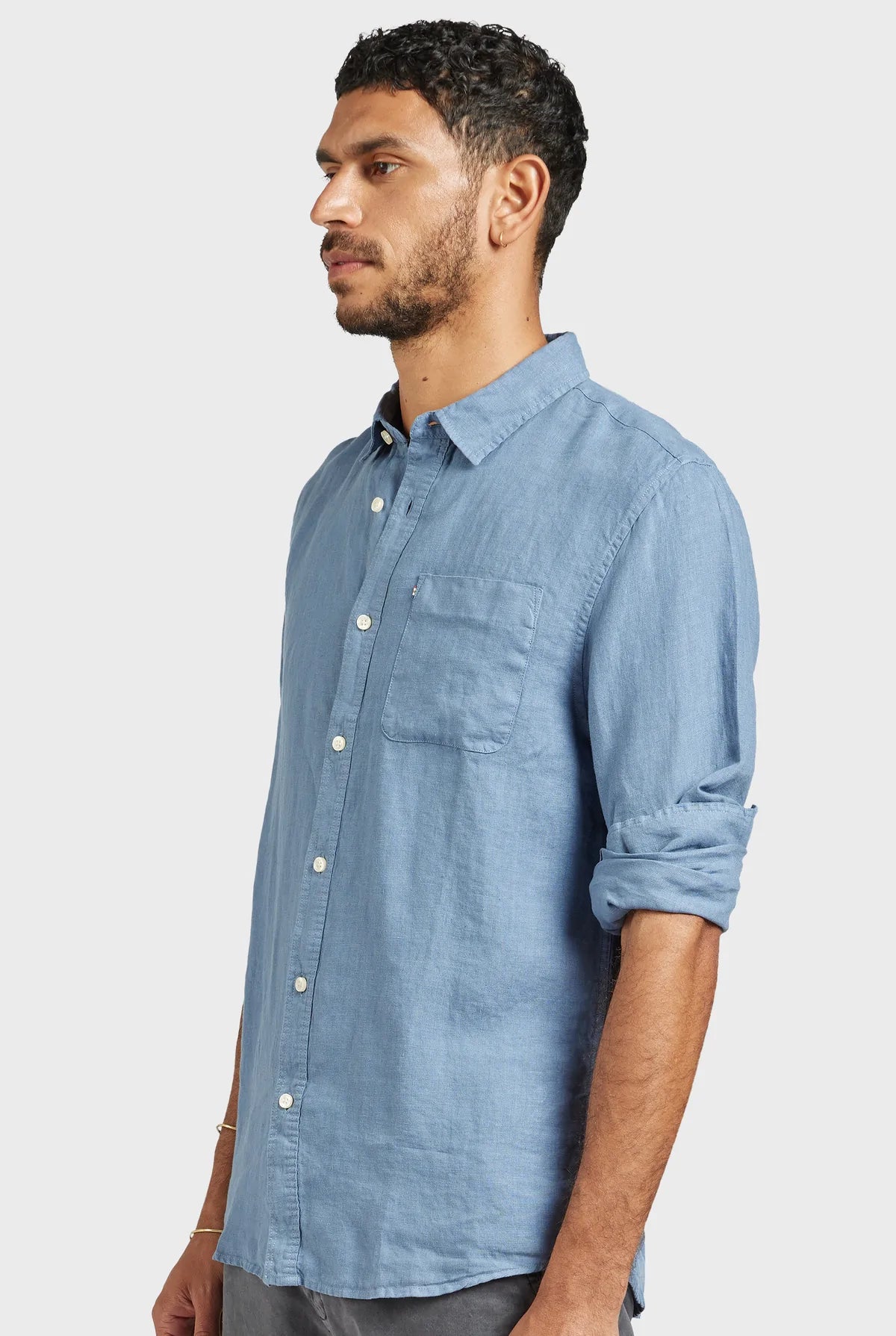 Hampton L/S Linen Shirt in Blue Horizon