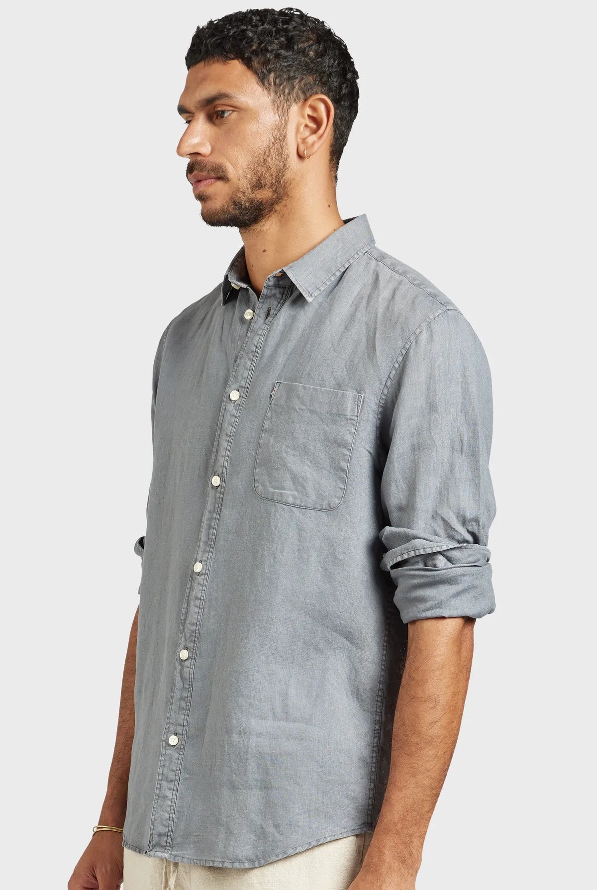 Hampton Long Sleeve Linen Shirt in Gunsmoke Grey