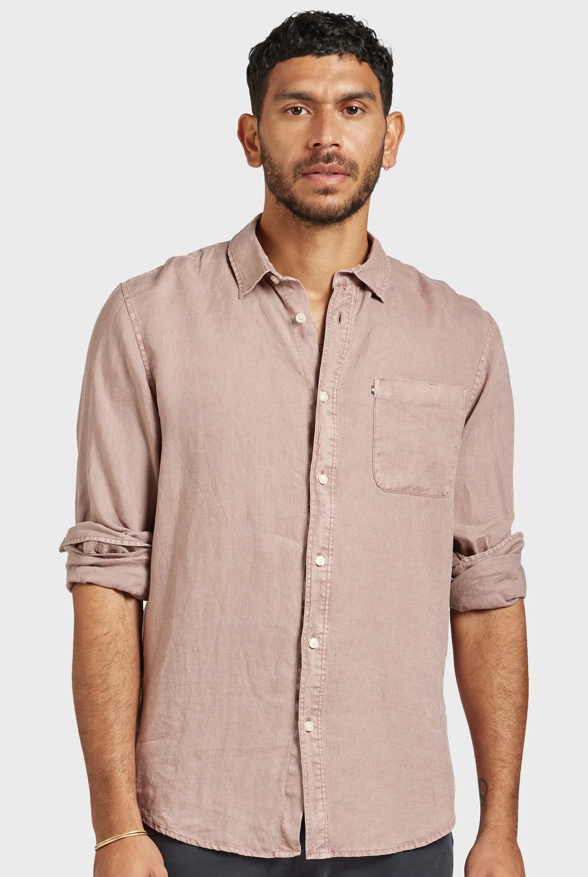 Hampton L/S Linen Shirt in Rosette Pink