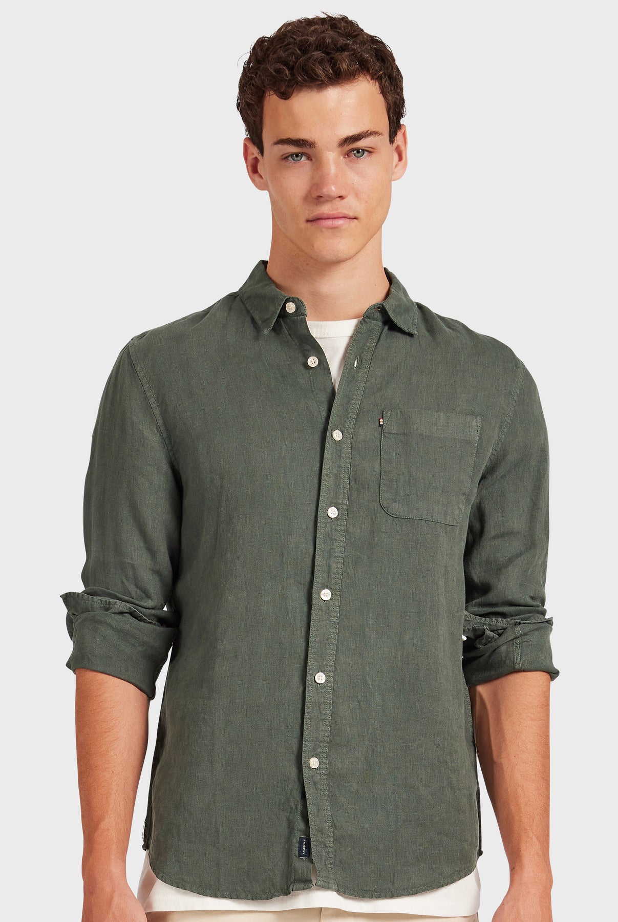 Hampton L/S Linen Shirt in Canteen Green