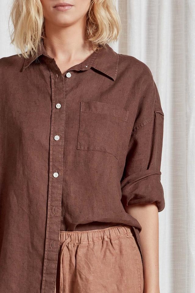 (W) Hampton L/S Linen Shirt in Bison