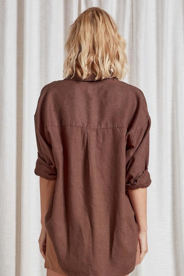 (W) Hampton L/S Linen Shirt in Bison