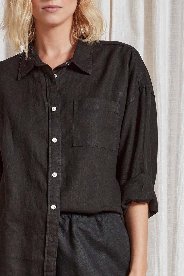 (W) Hampton L/S Linen Shirt in Black