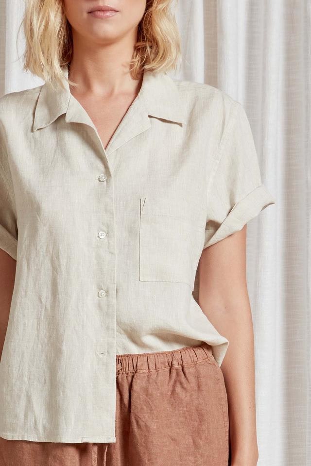 (W) Vacation Short Sleeve Linen Shirt in Oatmeal
