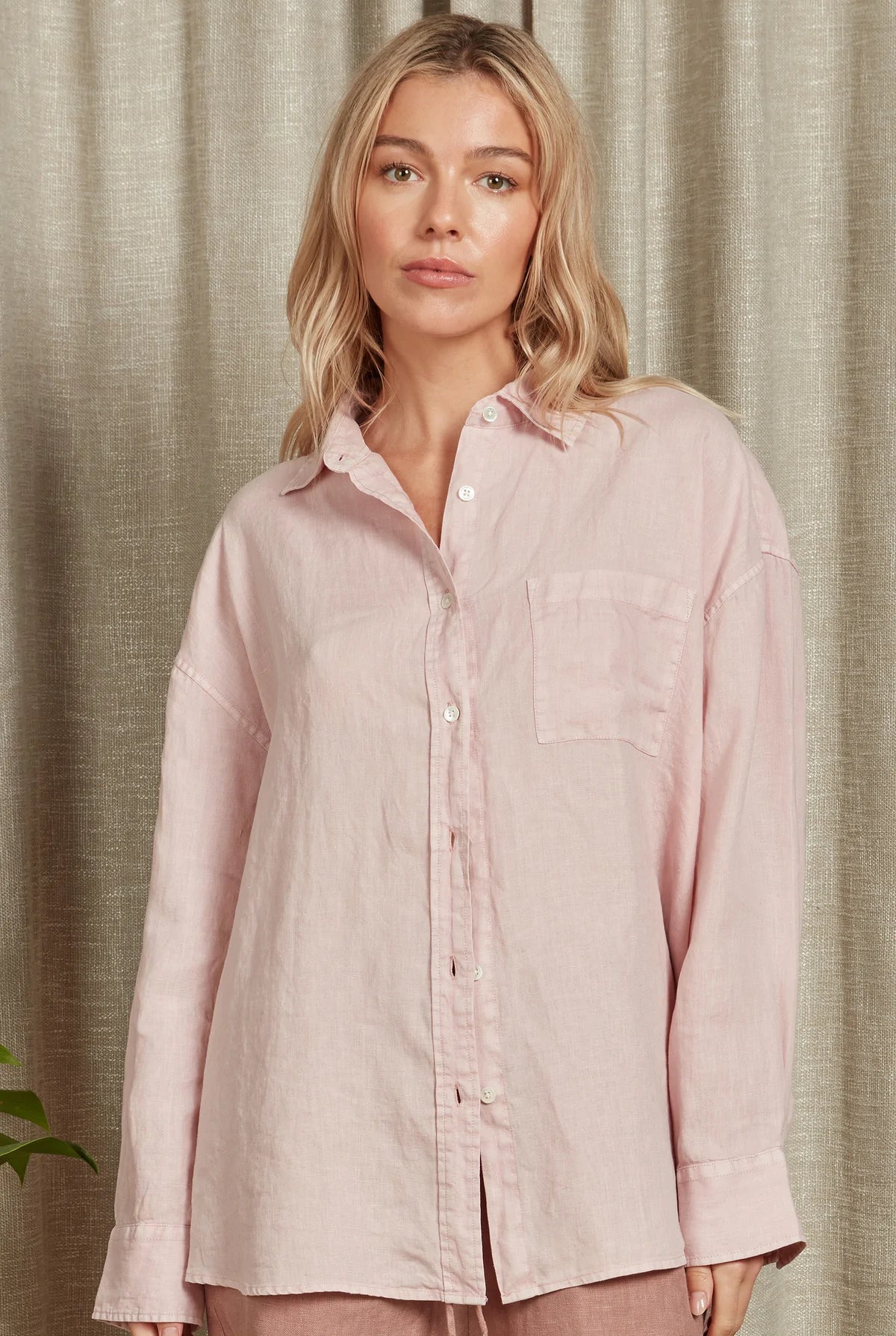 (W) Hampton L/S Linen Shirt in Seashell Pink