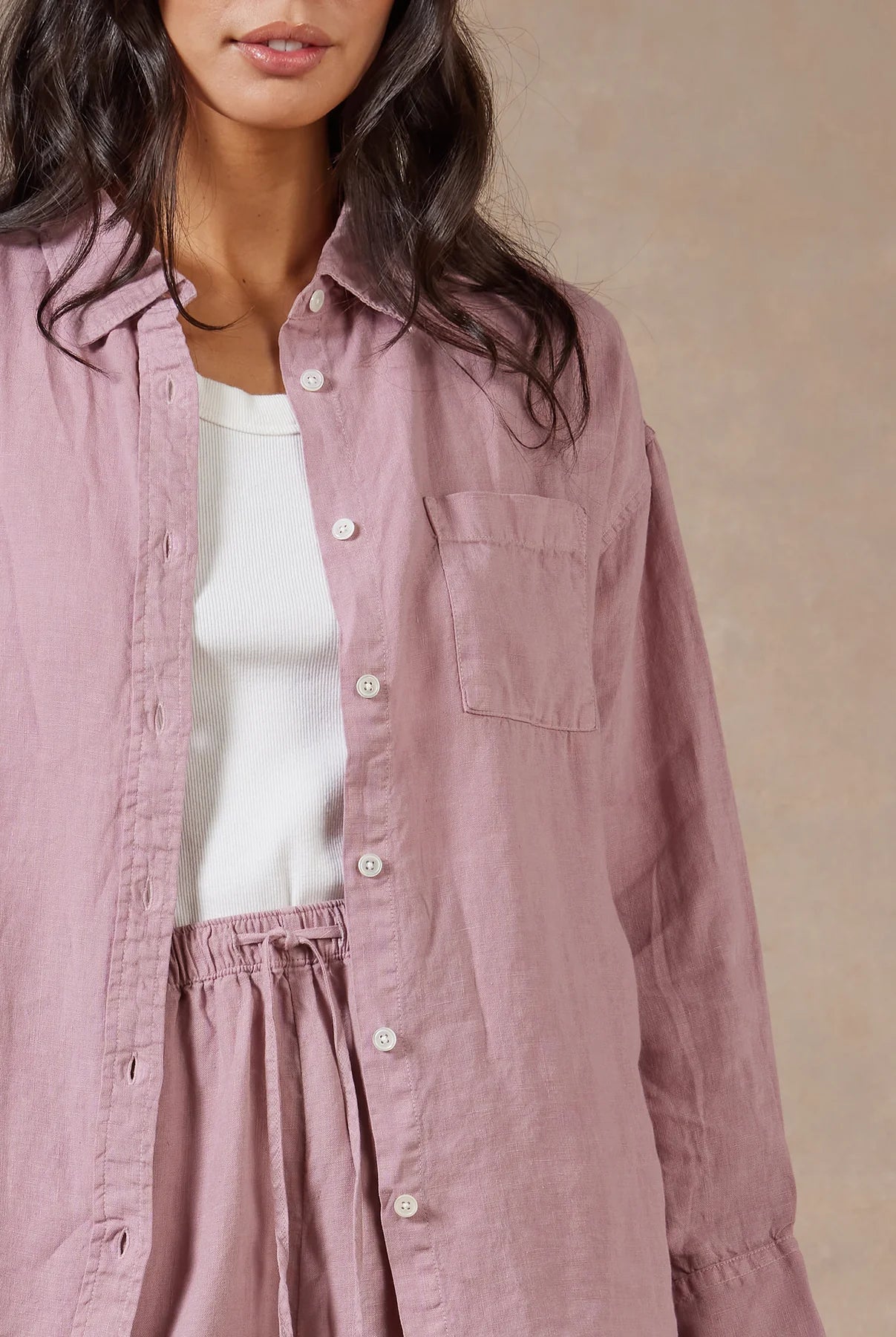 (W) Hampton Linen Shirt in Iris Pink