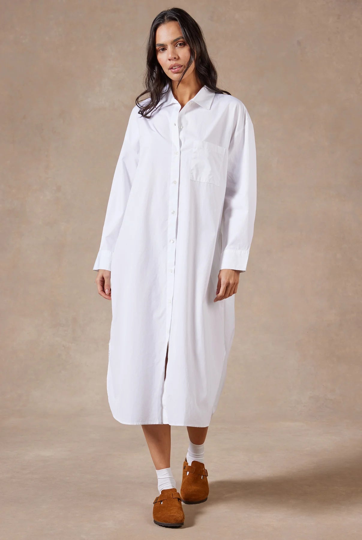 Frankie LS Poplin Dress in White