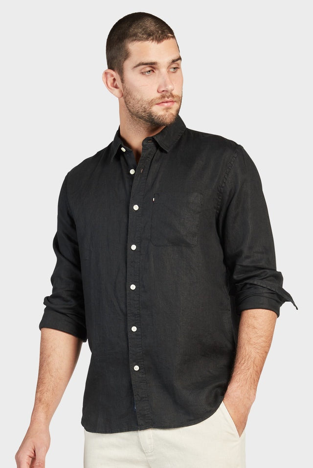 Hampton L/S Linen Shirt in Black