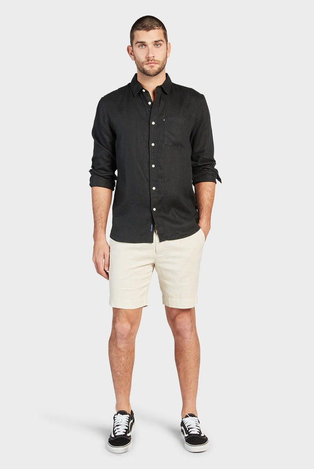 Hampton L/S Linen Shirt in Black