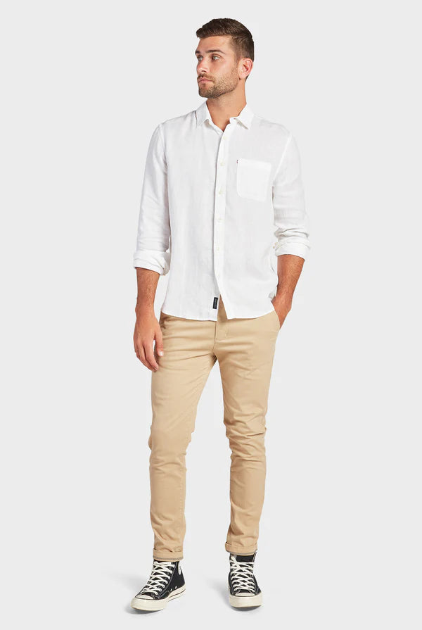 Hampton L/S Linen Shirt in White - Milu James St