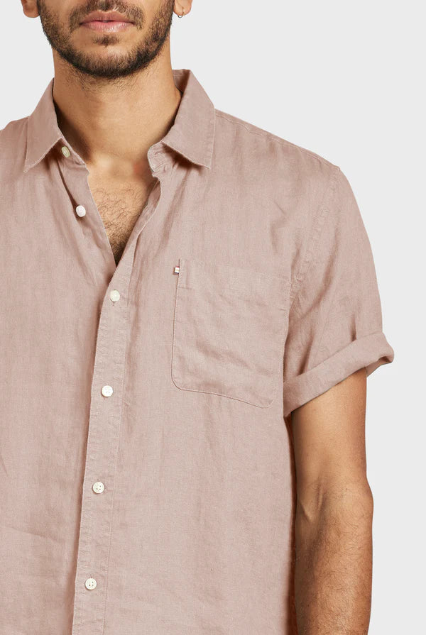 Hampton Linen Short Sleeve Shirt in Rosette Pink