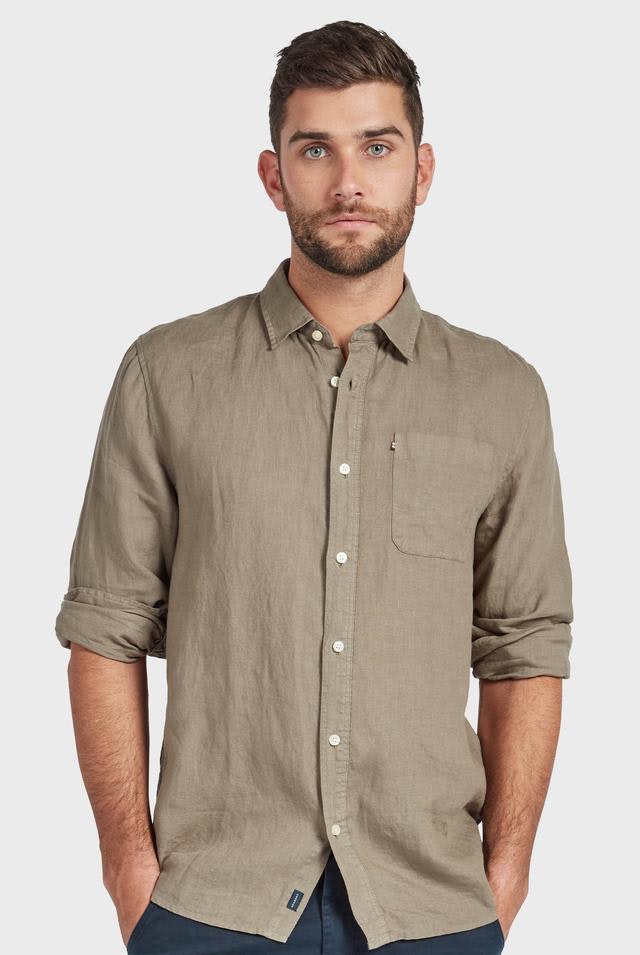 Hampton L/S Linen Shirt in Olive