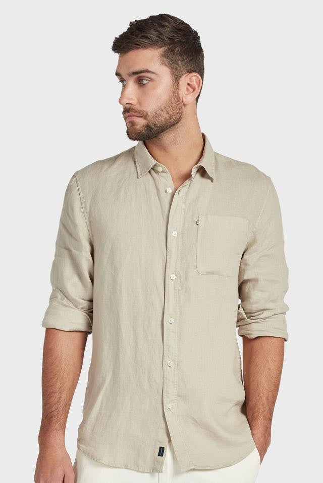 Hampton L/S Linen Shirt in Pebble