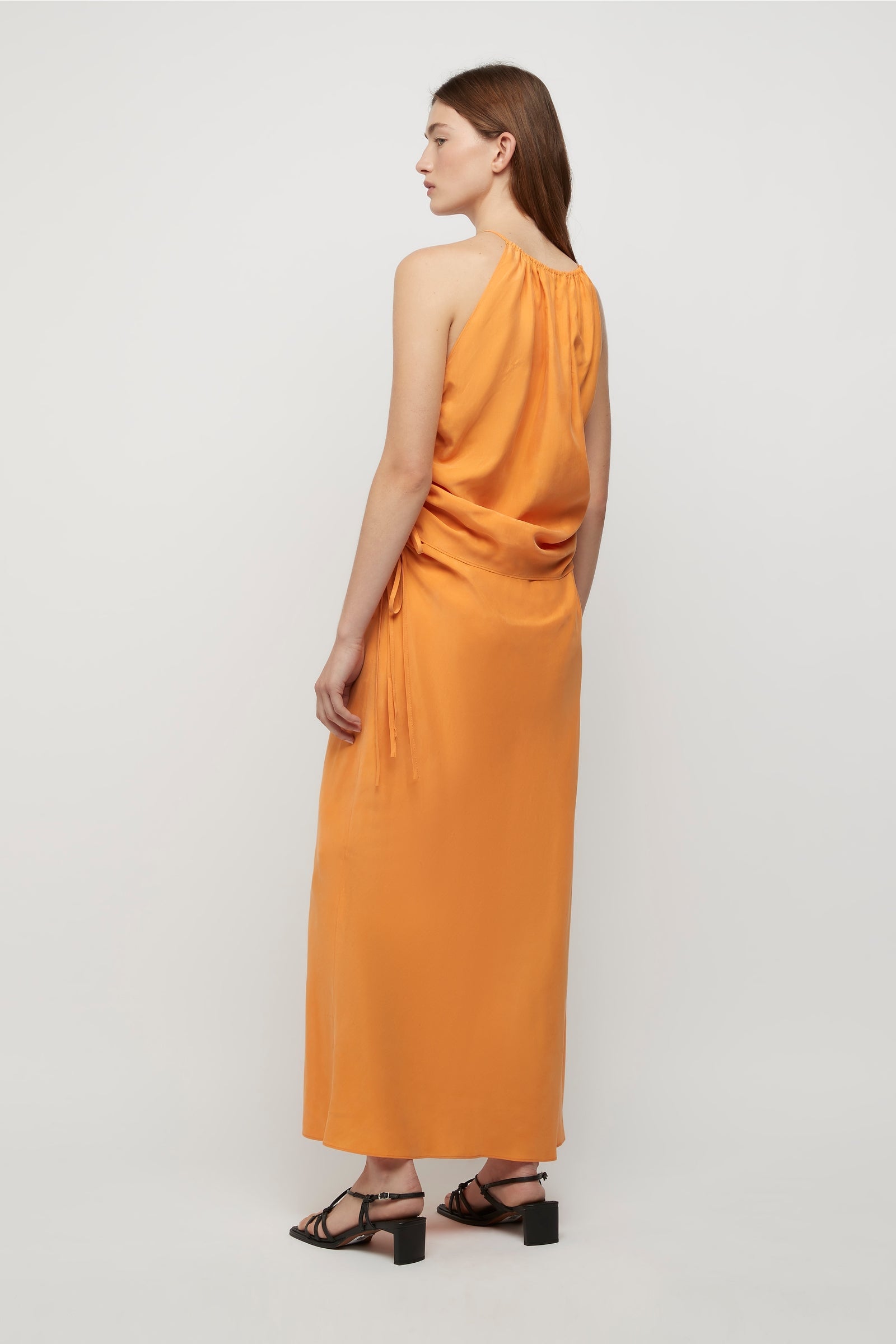 Andree Cupro Ruched Top in Tangerine