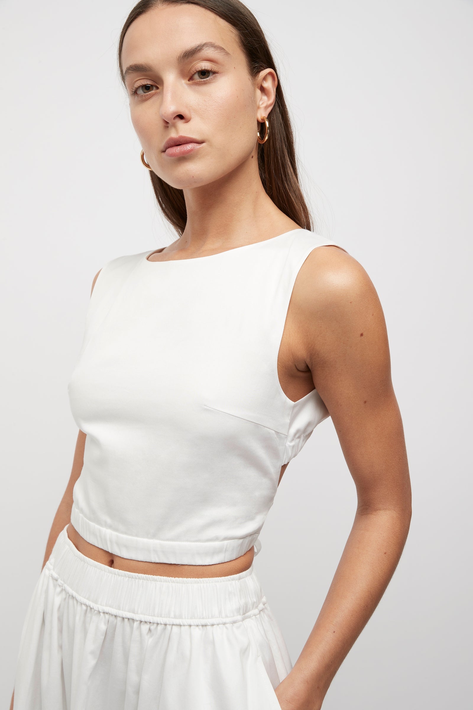 Michele Tie Back Crop Top in White