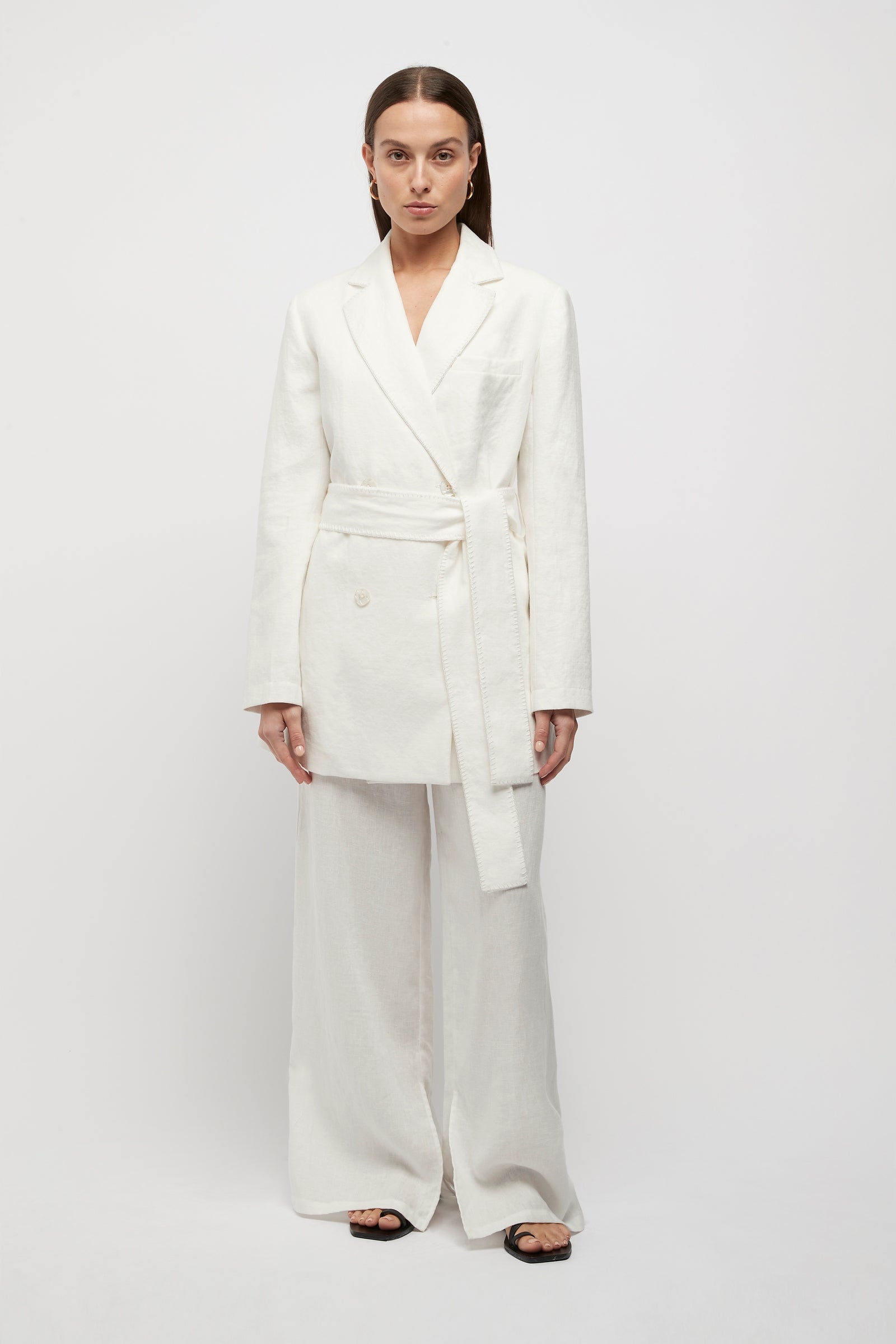 Hayworth Blanket Stitch Linen Blazer in White