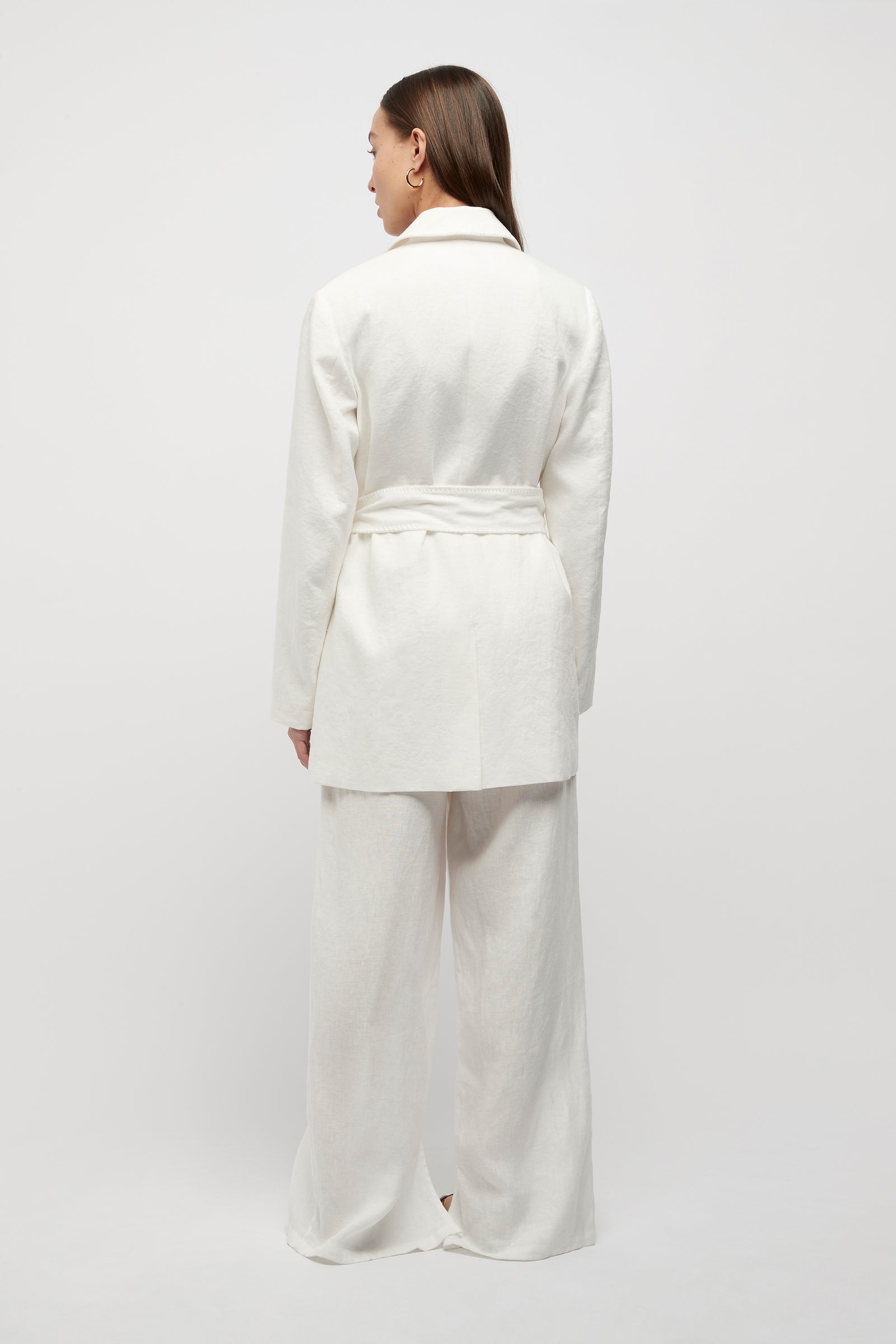 Hayworth Blanket Stitch Linen Blazer in White