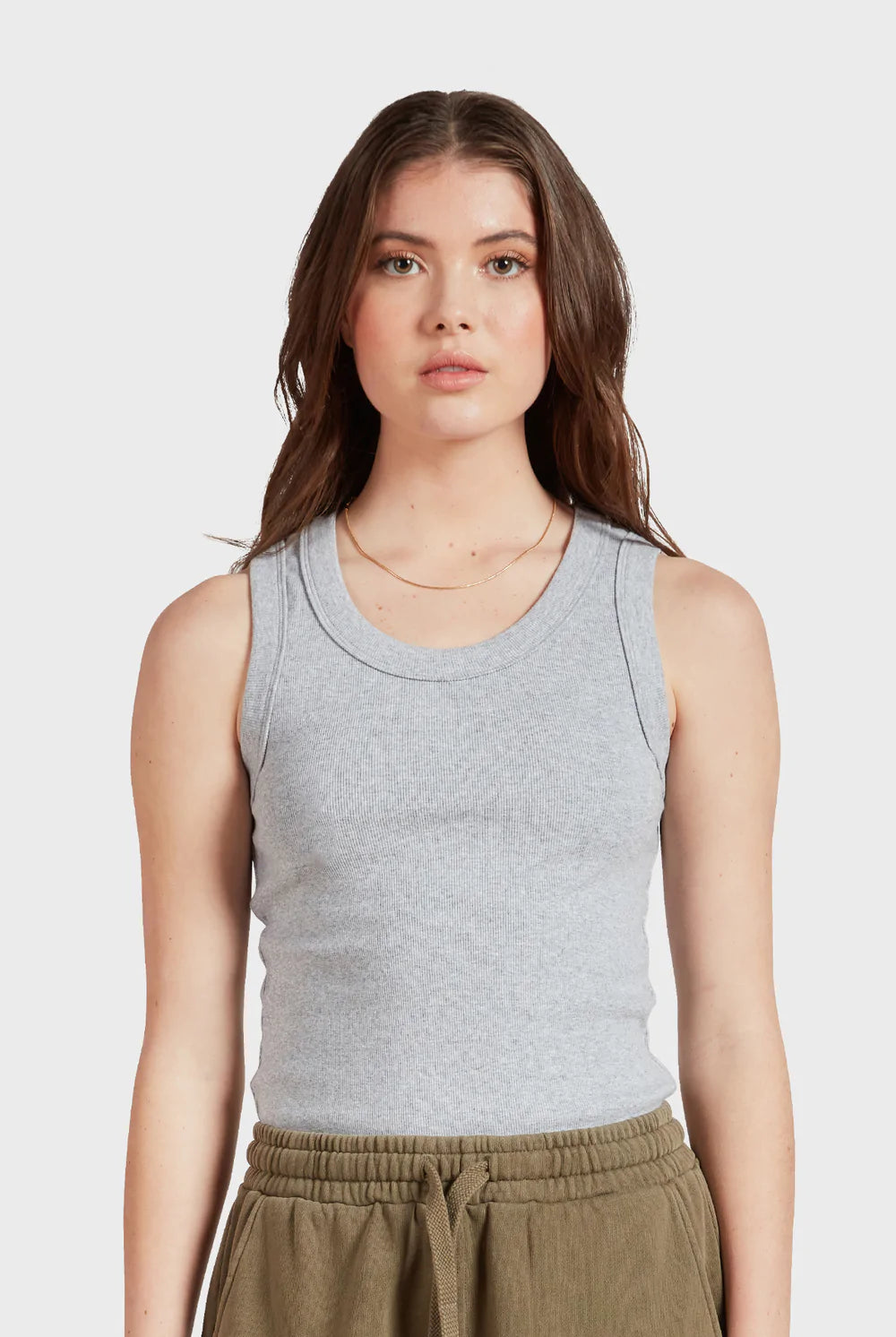 Essential Rib Tank in Grey Marle