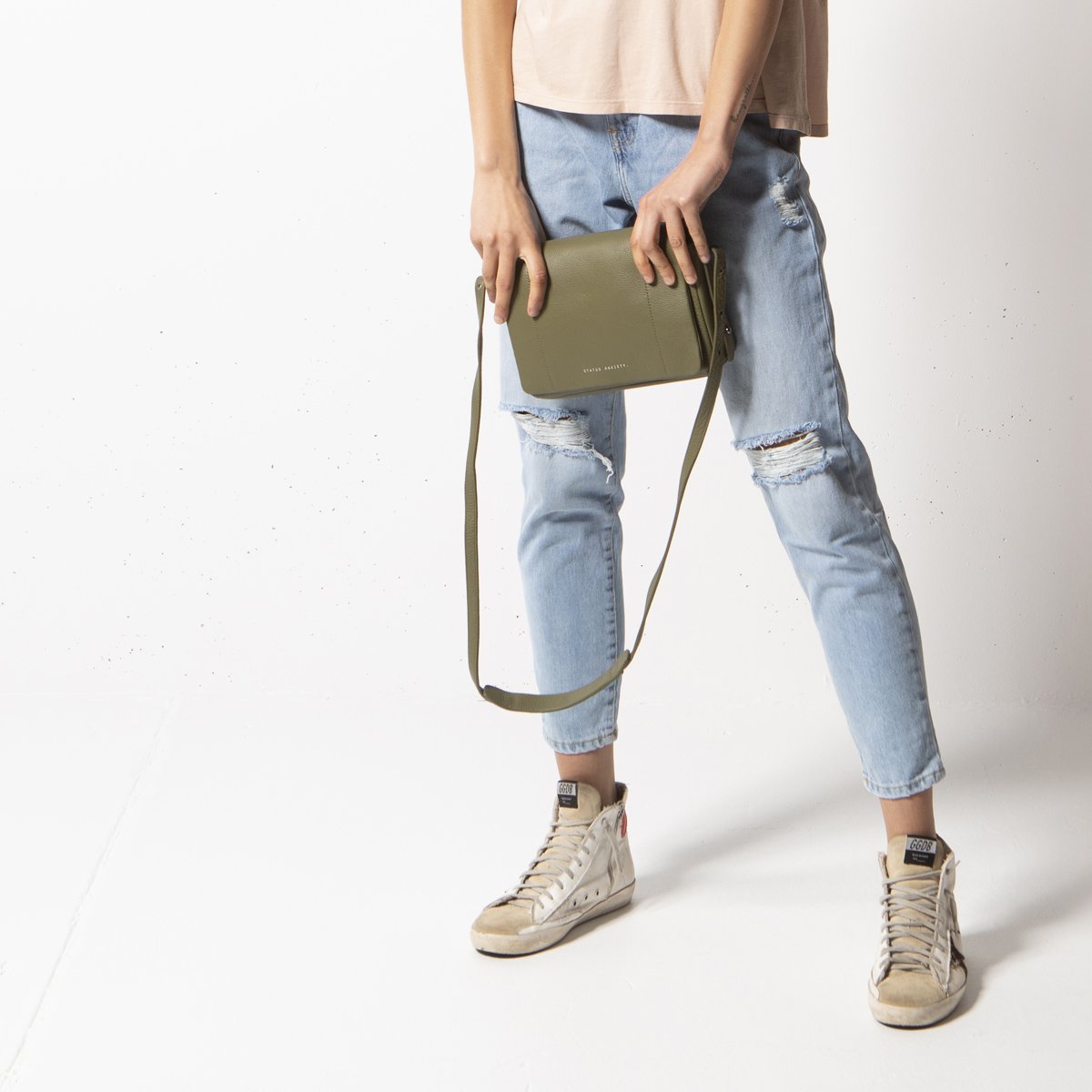 Succumb Leather Crossbody Bag in Khaki