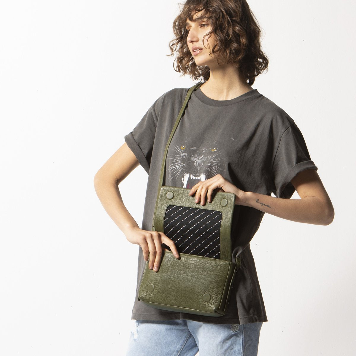 Succumb Leather Crossbody Bag in Khaki